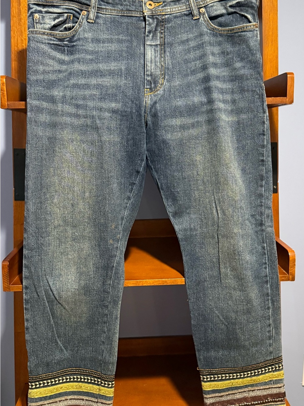 Pilcro and the Letterpress Straight-Leg Jeans with Decorative Multicolor Hem